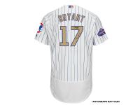 Men Autographed Chicago Cubs Kris Bryant Majestic White World Series Champions Gold Program Authentic Jersey with Fly the W Inscription