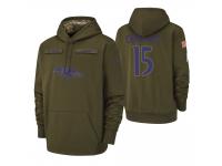 Men Baltimore Ravens #15 Michael Crabtree Olive 2018 Salute to Service Pullover Hoodie