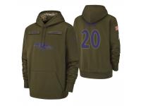 Men Baltimore Ravens #20 Ed Reed Olive 2018 Salute to Service Pullover Hoodie