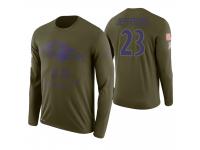 Men Baltimore Ravens #23 Tony Jefferson 2018 Salute to Service Long Sleeve Olive T-Shirt