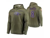 Men Baltimore Ravens #8 Lamar Jackson Olive 2018 Salute to Service Pullover Hoodie