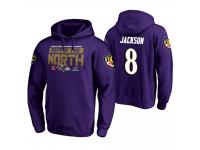 Men Baltimore Ravens #8 Lamar Jackson Purple 2018 AFC North Division Champions Pullover Hoodie