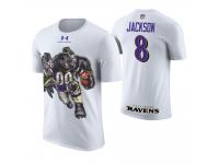 Men Baltimore Ravens Lamar Jackson #8 White Cartoon And Comic Artistic Painting T-Shirt