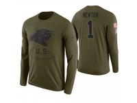 Men Carolina Panthers #1 Cam Newton 2018 Salute to Service Long Sleeve Olive T-Shirt