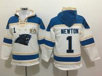 Men Carolina Panthers #1 Cam Newton White SB50 Pullover Hoodies