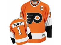 Men CCM Philadelphia Flyers #1 Bernie Parent Premier Orange Throwback NHL Jersey