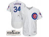 Men Chicago Cubs Jon Lester #34 White 2017 Postseason Patch Flex Base Jersey