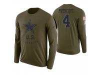 Men Dallas Cowboys #4 Dak Prescott 2018 Salute to Service Long Sleeve Olive T-Shirt