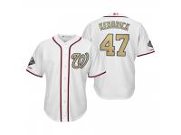 Men Howie Kendrick Washington Nationals White 2019 Gold Program World Series Champions Cool Base Jersey