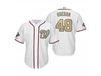 Men Javy Guerra Washington Nationals White 2019 Gold Program World Series Champions Cool Base Jersey