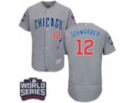 Men Majestic Chicago Cubs #12 Kyle Schwarber Grey 2016 World Series Bound Flexbase Authentic Collection MLB Jersey