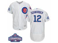 Men Majestic Chicago Cubs #12 Kyle Schwarber White 2016 World Series Champions Flexbase Authentic Collection MLB Jersey