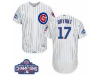 Men Majestic Chicago Cubs #17 Kris Bryant White 2016 World Series Champions Flexbase Authentic Collection MLB Jersey