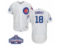 Men Majestic Chicago Cubs #18 Ben Zobrist White 2016 World Series Champions Flexbase Authentic Collection MLB Jersey