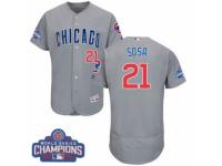 Men Majestic Chicago Cubs #21 Sammy Sosa Grey 2016 World Series Champions Flexbase Authentic Collection MLB Jersey