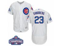 Men Majestic Chicago Cubs #23 Ryne Sandberg White 2016 World Series Champions Flexbase Authentic Collection MLB Jersey