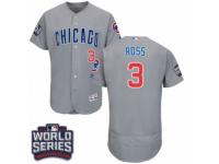 Men Majestic Chicago Cubs #3 David Ross Grey Road 2016 World Series Bound Flexbase Authentic Collection MLB Jersey