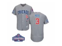 Men Majestic Chicago Cubs #3 David Ross Grey Road 2016 World Series Champions Flexbase Authentic Collection MLB Jersey