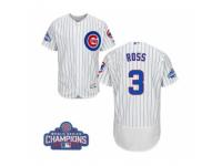 Men Majestic Chicago Cubs #3 David Ross White Home 2016 World Series Champions Flexbase Authentic Collection MLB Jersey