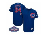 Men Majestic Chicago Cubs #34 Jon Lester Royal Blue 2016 World Series Champions Flexbase Authentic Collection MLB Jersey