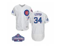 Men Majestic Chicago Cubs #34 Jon Lester White 2016 World Series Champions Flexbase Authentic Collection MLB Jersey