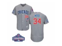 Men Majestic Chicago Cubs #34 Kerry Wood Grey 2016 World Series Champions Flexbase Authentic Collection MLB Jersey