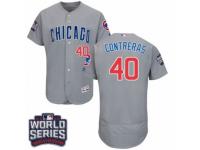 Men Majestic Chicago Cubs #40 Willson Contreras Grey Road 2016 World Series Bound Flexbase Authentic Collection MLB Jersey