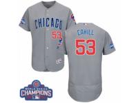 Men Majestic Chicago Cubs #53 Trevor Cahill Grey 2016 World Series Champions Flexbase Authentic Collection MLB Jersey