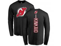 Men New Jersey Devils #1 Keith Kinkaid Adidas Black Backer Long Sleeve T-Shirt NHL