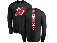 Men New Jersey Devils #13 Nico Hischier Adidas Black Backer Long Sleeve T-Shirt NHL