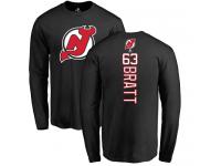 Men New Jersey Devils #63 Jesper Bratt Adidas Black Backer Long Sleeve T-Shirt NHL