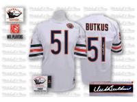 Men NFL Chicago Bears #51 Dick Butkus Throwback Road Mitchell and Ness Bear Patch White Autographed Jersey