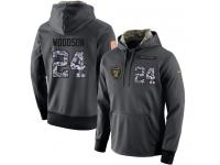 Men NFL Nike Oakland Raiders #24 Charles Woodson Stitched Black Anthracite Salute to Service Player Performance Hoodie