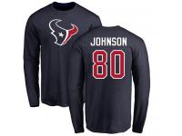 Men Nike Andre Johnson Navy Blue Name & Number Logo - NFL Houston Texans #80 Long Sleeve T-Shirt