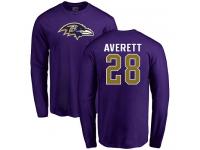 Men Nike Anthony Averett Purple Name & Number Logo - NFL Baltimore Ravens #28 Long Sleeve T-Shirt
