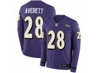 Men Nike Baltimore Ravens #28 Anthony Averett Limited Purple Therma Long Sleeve NFL Jersey