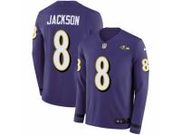 Men Nike Baltimore Ravens #8 Lamar Jackson Limited Purple Therma Long Sleeve NFL Jersey