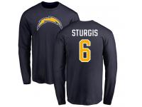 Men Nike Caleb Sturgis Navy Blue Name & Number Logo - NFL Los Angeles Chargers #6 Long Sleeve T-Shirt