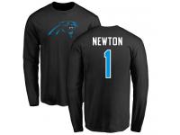 Men Nike Cam Newton Black Name & Number Logo - NFL Carolina Panthers #1 Long Sleeve T-Shirt