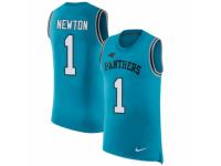 Men Nike Carolina Panthers #1 Cam Newton Limited Blue Rush Player Name & Number Tank Top NFL Jersey