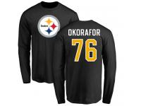 Men Nike Chukwuma Okorafor Black Name & Number Logo - NFL Pittsburgh Steelers #76 Long Sleeve T-Shirt