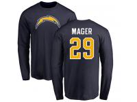 Men Nike Craig Mager Navy Blue Name & Number Logo - NFL Los Angeles Chargers #29 Long Sleeve T-Shirt