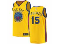 Men Nike Golden State Warriors #15 Latrell Sprewell  Gold NBA Jersey - City Edition