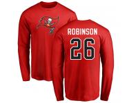 Men Nike Josh Robinson Red Name & Number Logo - NFL Tampa Bay Buccaneers #26 Long Sleeve T-Shirt