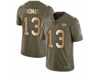 Men Nike Kansas City Chiefs #13 DeAnthony Thomas Limited Olive/Gold 2017 Salute to Service NFL Jersey
