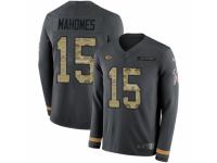 Men Nike Kansas City Chiefs #15 Patrick Mahomes Limited Black Salute to Service Therma Long Sleeve NFL Jersey