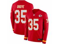 Men Nike Kansas City Chiefs #35 Christian Okoye Limited Red Therma Long Sleeve NFL Jersey