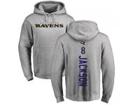 Men Nike Lamar Jackson Ash Backer - NFL Baltimore Ravens #8 Pullover Hoodie