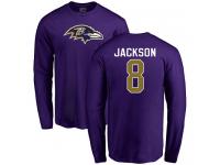 Men Nike Lamar Jackson Purple Name & Number Logo - NFL Baltimore Ravens #8 Long Sleeve T-Shirt
