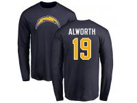 Men Nike Lance Alworth Navy Blue Name & Number Logo - NFL Los Angeles Chargers #19 Long Sleeve T-Shirt